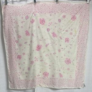 Silk Scarf Floral Pink /Cream Breast Cancer ribbon theme scarf 36” Square spring